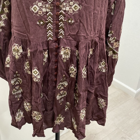 🆕 FREE PEOPLE Arianna Embroidered Tunic Deep V-Neck Long Sleeves - Picture 7 of 11